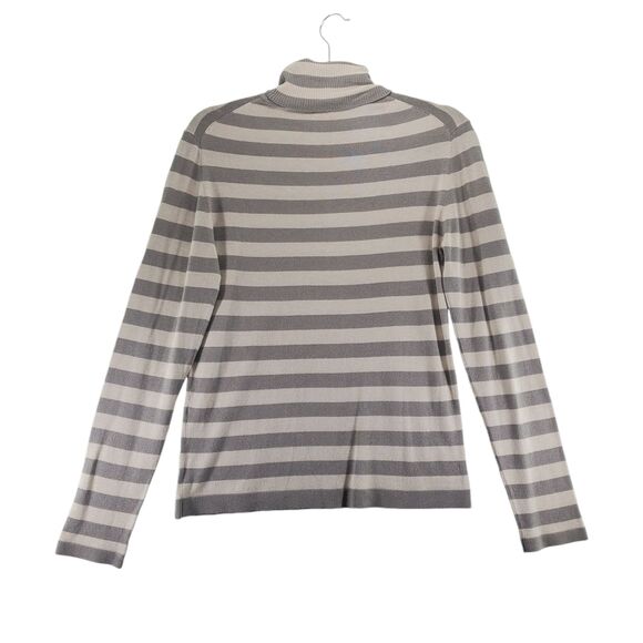 sz 42 Purotatto Silk Cashmere Knit Turtleneck Stripes Italy Italian Taupe Cream - Picture 2 of 12